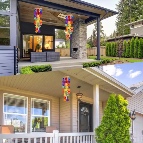Wind Chimes For Outside Handcrafted Rainbow Capiz Shells Windchime Coastal Style Decor For Indoor Outdoors Garden Decor - view 3