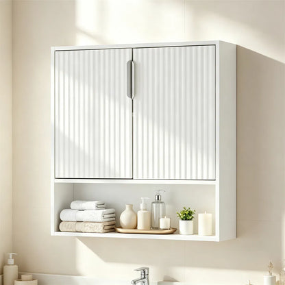 Wall Mounted Bathroom Cabinet, Modern Fluted Panel Storage Cabinet with Adjustable Shelf - view 3