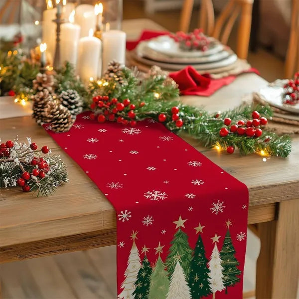 Christmas Table Runner 13x72 Inch, Xmas Trees Snowflakes Holiday Decorative Farmhouse Table Decoration For Kitchen - view 3