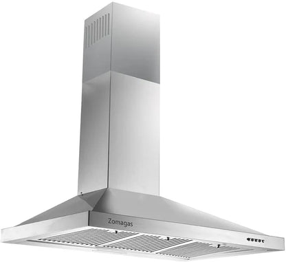 Range Hood 36 Inch; Wall Mount Vent Hood In Stainless Steel With Ducted/Ductless Convertible Duct; 3 Speed Exhaust Fan