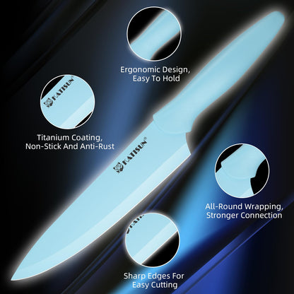 Kitchen Knife Set With Guards, 13 Piece Blue Non-Stick Stainless Steel Boxed Knives Set, Anti-Rust And Dishwasher Safe - view 6