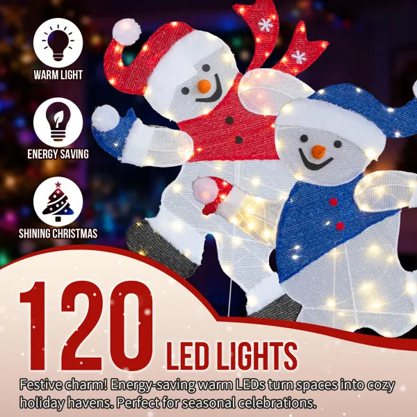 Set Of 2 Lighted Running Snowman Christmas Decorations, Pre-lit 2D Holiday Decor With 120 Warm White LED Lights - view 4
