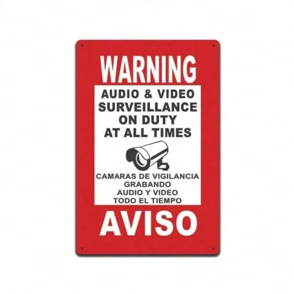 Home Security Warning Sign CCTV Surveillance Bilingual Spanish English Metal Wall Sign - view 5