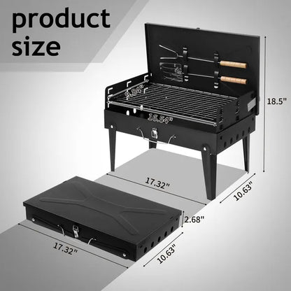Barbecue Grill Outdoor Portable Charcoal Grill Collapsible Iron Square Charcoal Grill 17.32x10.63x8.66 Inch Black - view 5