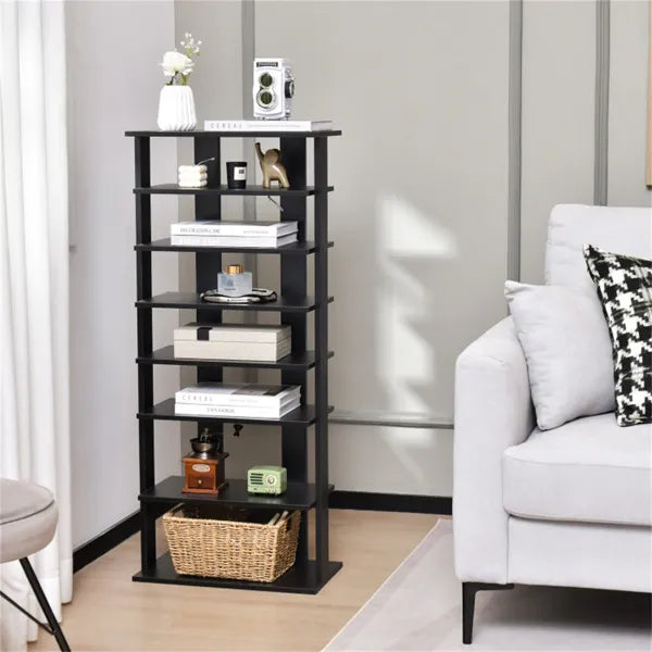 7-Tier Double-Row Shoe Rack With Adjustable Shelves, Anti-Tipping Narrow Storage Rack For Entryway Closet-Black - view 2