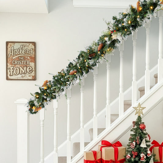 2 Pack 9FT Pre-lit Snow Flocked Christmas Garland, Lighted Artificial Xmas Garland With 200 Warm Lights And 440 Tips - view 2