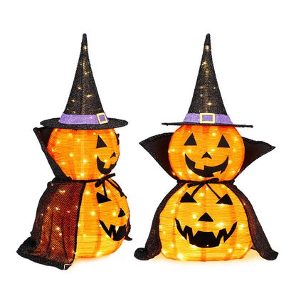 2Packs 3FT Halloween Collapsible Lighted Pumpkin Decoration, 176 LED Pop-Up Pumpkin Lamp with Cape - view 9