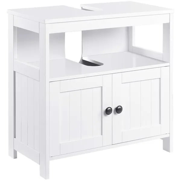 Sink Storage Cabinet, Under Sink Cabinet with Double Doors, Bathroom Vanity Cabinet with Shelves, White-AS