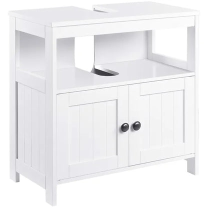 Sink Storage Cabinet, Under Sink Cabinet with Double Doors, Bathroom Vanity Cabinet with Shelves, White-AS