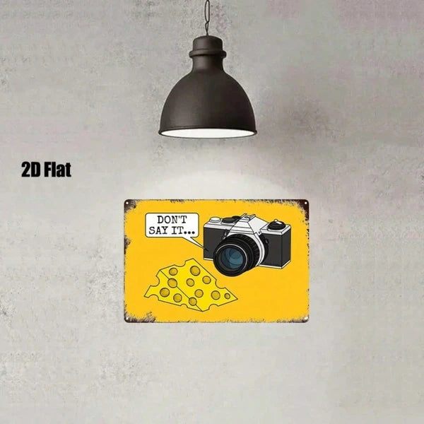 Vintage Camera & Cheese Metal Tin Sign 8x12 Inch, Retro Farmhouse Kitchen Decor, Antique Cafe Bar Garage Wall Art - view 3