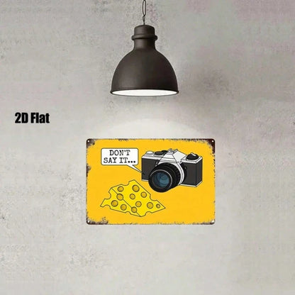 Vintage Camera & Cheese Metal Tin Sign 8x12 Inch, Retro Farmhouse Kitchen Decor, Antique Cafe Bar Garage Wall Art - view 3
