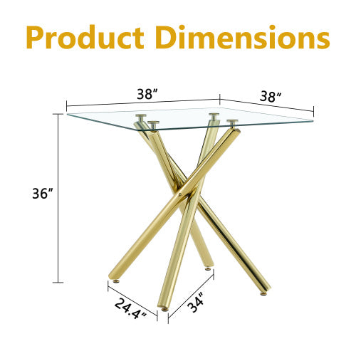 Modern Gold Bar Table With Tempered Glass Top, Sturdy Cross Metal Legs Pub Table For Home Bar, Kitchen Island - view 2