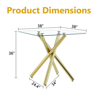 Modern Gold Bar Table With Tempered Glass Top, Sturdy Cross Metal Legs Pub Table For Home Bar, Kitchen Island - view 2