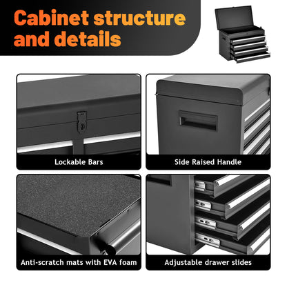 Tool Chest, 5-Drawer Rolling Tool Storage Cabinet With Detachable Top Tool Box, Liner, Universal Lockable Wheels - view 3