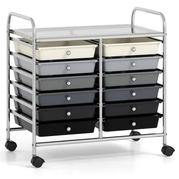 12-Drawer Rolling Storage Cart - 2-Row 10-Storey, Multicolor Drawers, 4 Wheels (2 Brake), -Gray - view 4