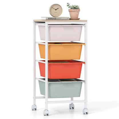 4-Drawer Rolling Storage Cart, Mobile Utility Organizer With MDF Wooden Top (Macaron) - view 2