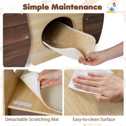 4-Tier Rocket Shape Cat Tree with 2-Tier Condo Sisal Scratch Pad Hanging Pompom Natural+White - view 9