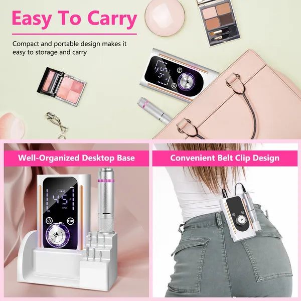 Portable Electric Nail Drill Bit 45000 RPM With 11 Bits Base Waist Clip Cordless Rechargeable Nail File Machine - view 7
