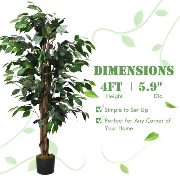 4FT Artificial Ficus Tree - 504 PEVA/Polyester Leaves, Multiple Trunks, Green - view 3
