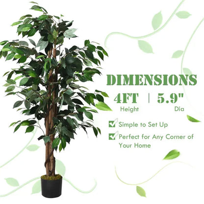 4FT Artificial Ficus Tree - 504 PEVA/Polyester Leaves, Multiple Trunks, Green - view 3