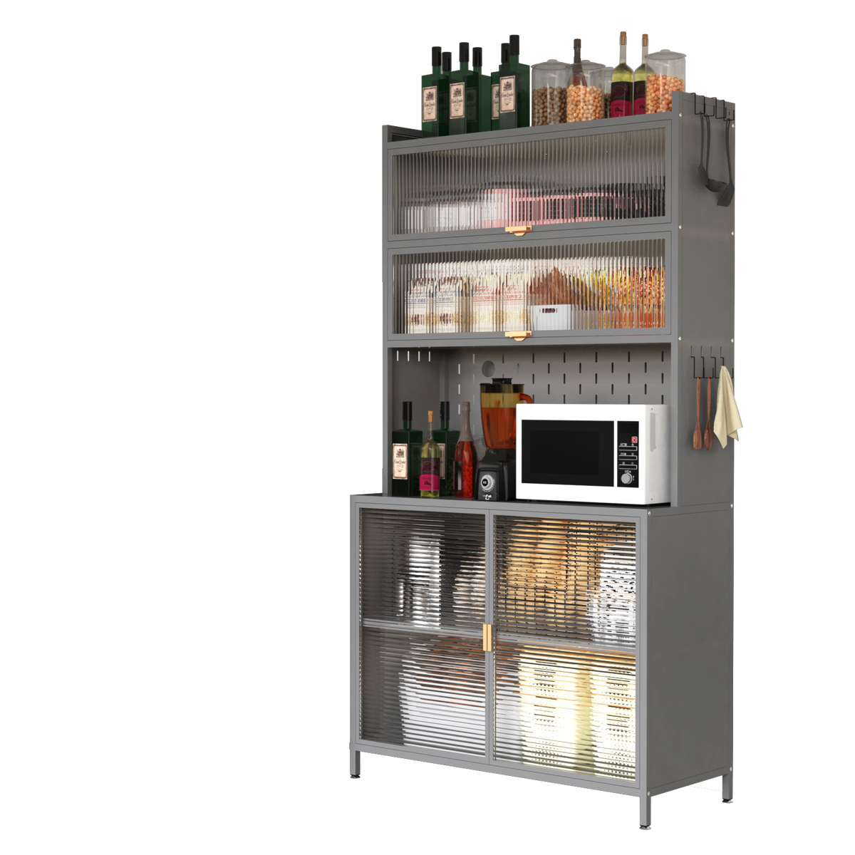 73'' Tall Kitchen Pantry Cabinet, 6 Level Flip Door With Pegboard Spacious - view 4