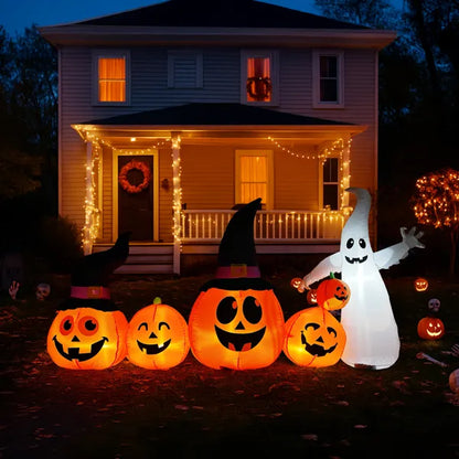 8FT Long Halloween Inflatables Pumpkins Ghost Outdoor Decorations, Blow Up Yard Decoration With Built-in LEDs Lighted - view 3