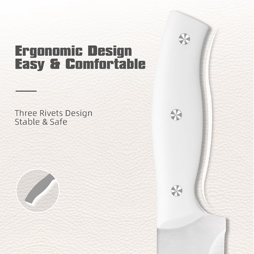 15-Piece White Kitchen Knife Set With Built-in Sharpening Stone, Ergonomic Triple Rivet Fixed Handles, Dishwasher Safe - view 5