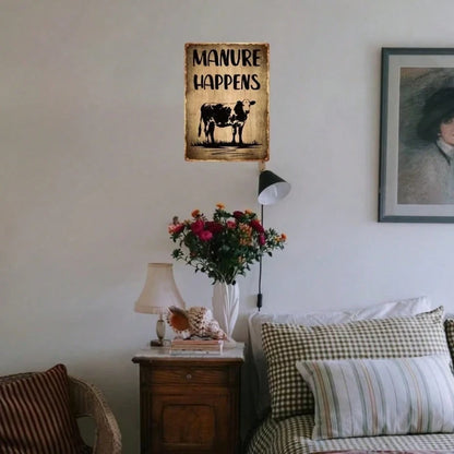 Funny Manure Happens Cow Metal Sign, Tin Wall Art, Plaque Decor For Home Bar 8x12in MetikTok, MetikTok