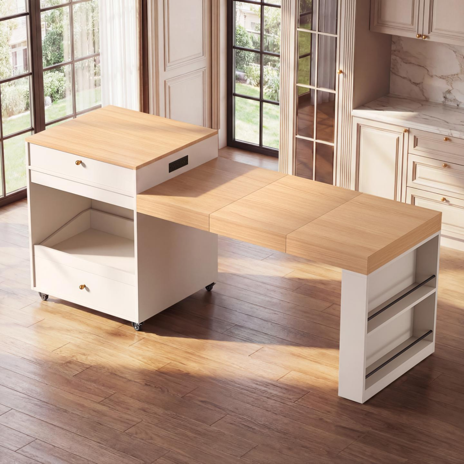 78.8inch Rolling Kitchen Island With 3-Stage Extendable Dining Table Seats 6-8, Built-in Power Outlet - view 4
