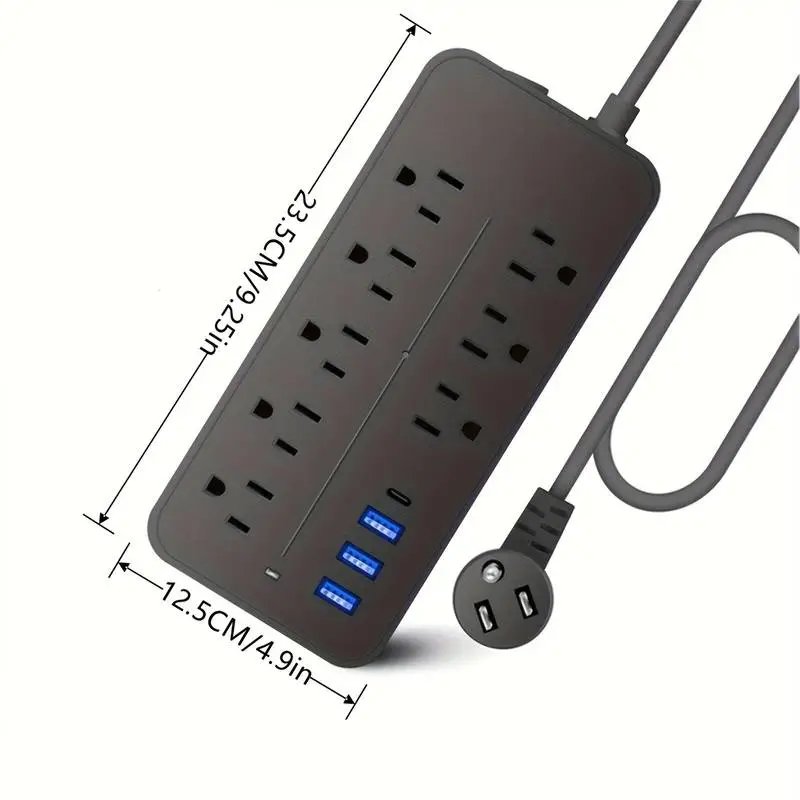 Regleta con protector de picos — 8 tomas + USB