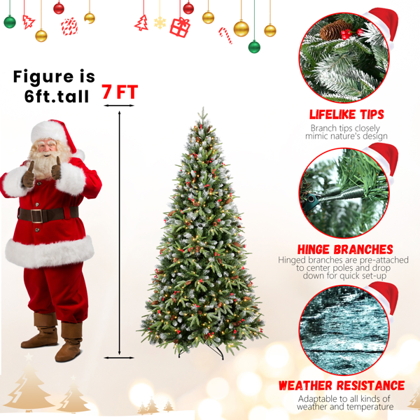 Artificial 7ft Green LED-lit Christmas Tree With 2178PE PVC Mixed Branch Tips - view 3