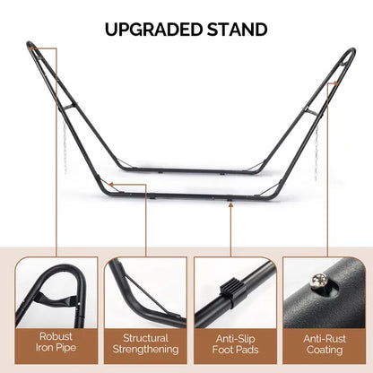 Hammock With Stand, Double-Barrel Hammock With Hammock Bed, Heavy Duty Adjustable Hammock Set For Outdoors, Patio, Yard - view 6