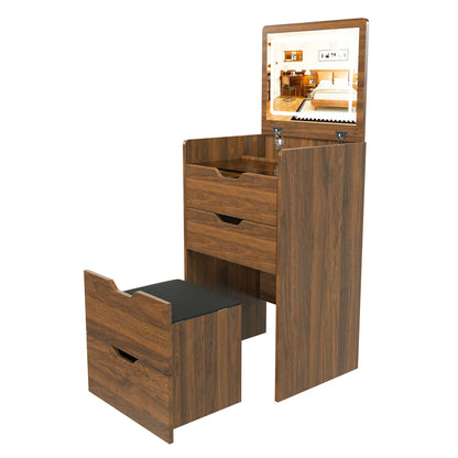 3-in-1 Vanity Desk with Lighted Mirror & Stool, Flip Top Makeup Dressing Table, Compact Storage for Bedroom, Bathroom