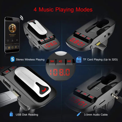 Car FM Transmitter W / Wireless Earpiece 2 USB Charge Ports Hands-free Call MP3 Player - view 5