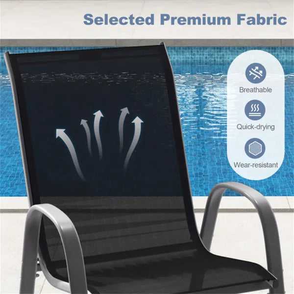Black 2 Pack Stackable Patio Dining Chairs, Ergonomic Steel Frame Breathable Fabric Outdoor Chairs 330 LBS Capacity - view 2