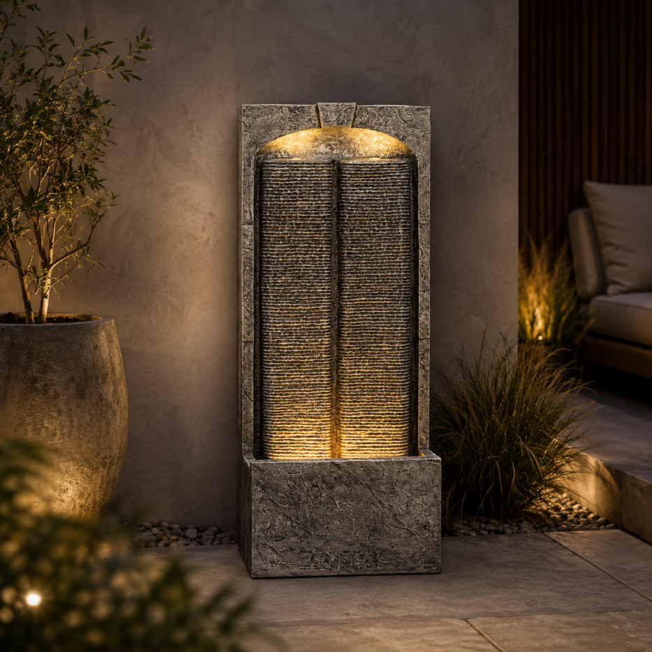 Outdoor Water Fountain Cascading LED Lights 39inch H, Resin Fiberglass With Quiet Pump - view 7