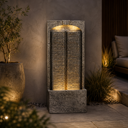 Outdoor Water Fountain Cascading LED Lights 39inch H, Resin Fiberglass With Quiet Pump - view 7