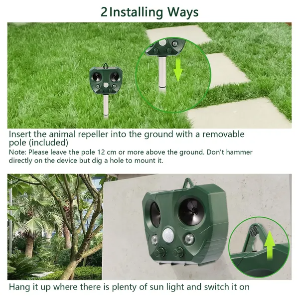 Ultrasonic Animal Repeller Solar Powered Repellent With Motion Sensor LED Flashing Lights - view 3