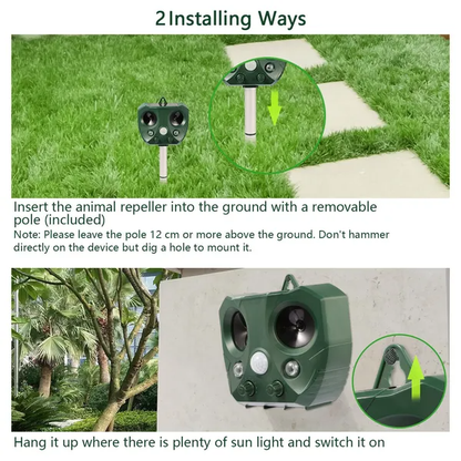 Ultrasonic Animal Repeller Solar Powered Repellent With Motion Sensor LED Flashing Lights - view 3