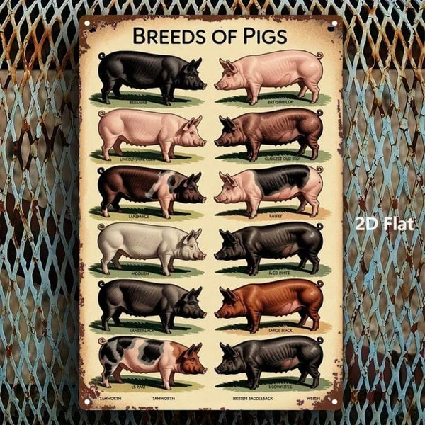 Vintage Pig Breeds Metal Sign 8x12 Inch Retro Distressed Wall Art 2D Flat Metal Poster For Home Garage Bar Cafe - view 4