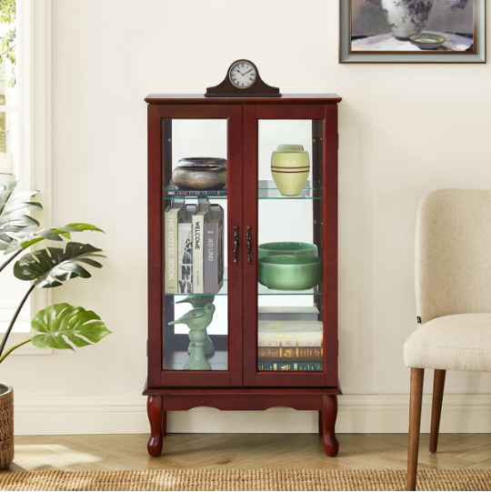 Curio Cabinet Lighted Curio Diapaly Cabinet With Adjustable Shelves And Mirrored Back Panel, Tempered Glass Doors - view 3