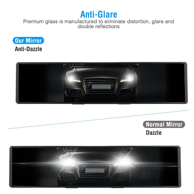 Car Rearview Mirror 11.4in Interior Clip-on Curve Convex Panoramic Anti-glare Rear View Mirrors - view 2
