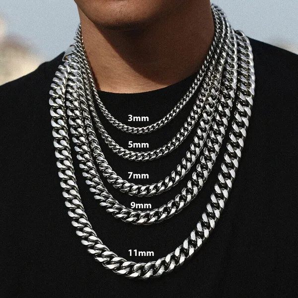Stainless Steel Gold Silver Chain Cuban Curb Womens Mens Necklace - view 3