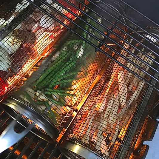 2Pcs 3.42x11.61Inch Portable BBQ Rolling Basket Round Stainless Steel Grill Mesh Barbecue Net Tube With Removable Cover - view 2