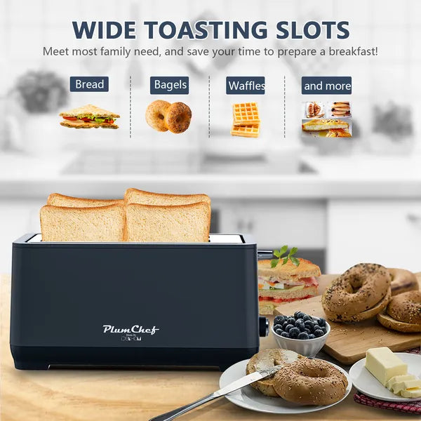 4-Slice Toaster, Extra Wide Long Slot Toaster, 6 Browning Settings, Bagel/Defrost/Reheat Functions - view 4