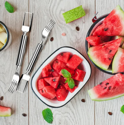 5Pcs 2 In 1 Watermelon Cutter Slicer Fork Stainless Steel Dual Head Watermelon Fruit Cutting - view 5