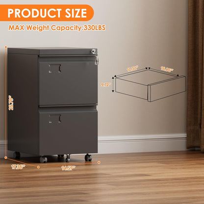 2 Drawer Mobile File Cabinet, Metal Under Desk Cabinet With Lock Name Card Holder For Office Home, Legal Letter Size - view 2
