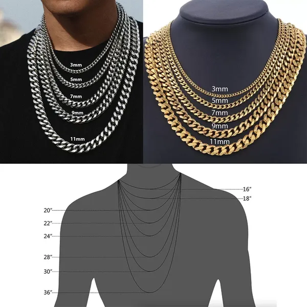 Stainless Steel Gold Silver Chain Cuban Curb Womens Mens Necklace - view 4