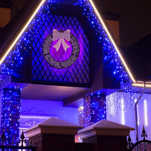 36in Pre-lit Outdoor Christmas Wreath Decoration, Lighted Metal Wreath With Purple Bow - view 3