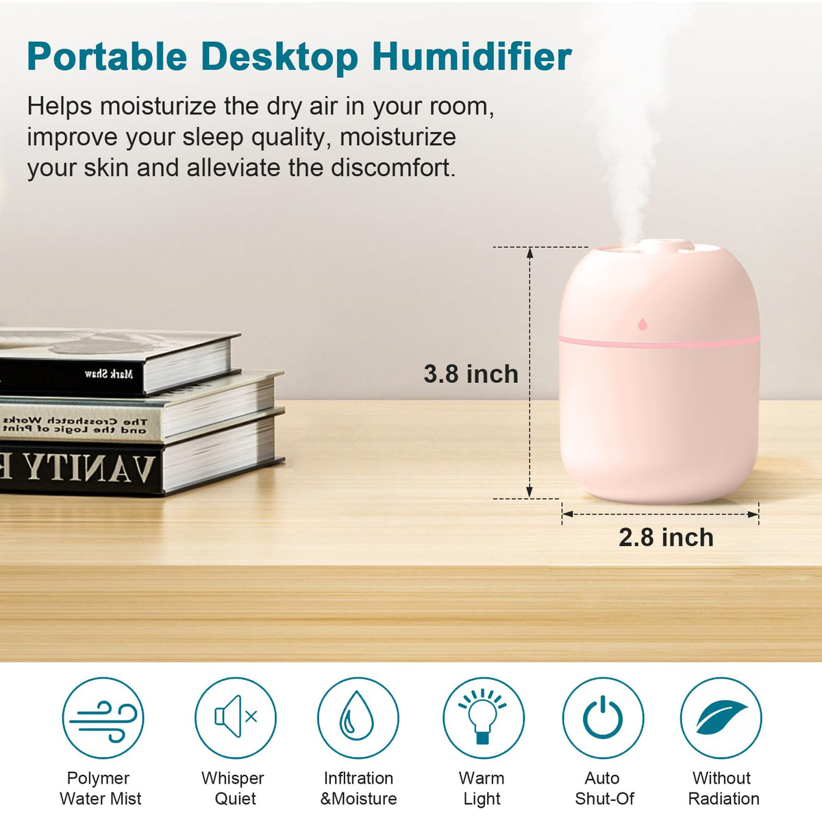 Portable Mini Humidifier 220ml Small Cool Mist Humidifier USB Personal Desktop Humidifier For Bedroom Travel Office Home - view 3